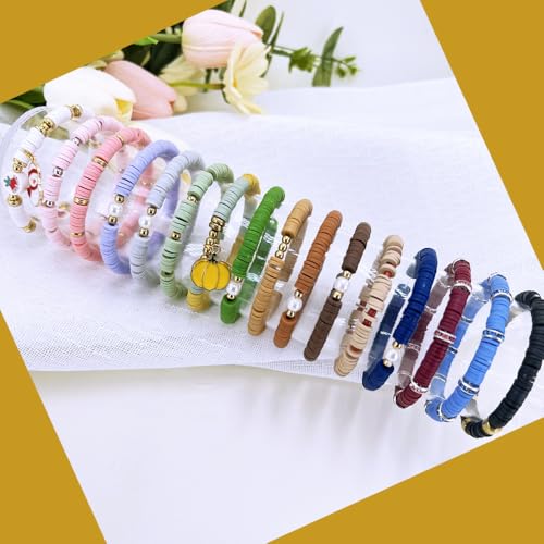 QiQnHngD 10 Strands Clay Bead for Friendship Bracelets, Heishi Beads for Bracelet Stack, Earth Tone for Adults (Black) - color: Black