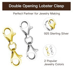 2 Pcs 925 Sterling Silver Double End Design Lobster Clasp 9MM Chain Extender Double Claw Connector Extension Clasps for Bracelet Jewelry Making Necklace Clasps and Closures (Gold and Silver)
