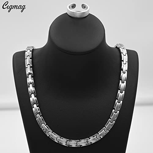 Titanium Necklace for Men Women - Magnetic Necklace Stainless Steel Ultra Strength Magnets - with Adjustable Sizing Tool and Present Box - color: Silver