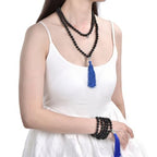 Adabele Premium 108 Mala Beads Malas Necklace - Natural Healing Gemstone Tibetan Buddhist Japa Prayer Meditation Reiki Chakra Stone Quartz Rock Women Men Jewelry - style: Lava stone