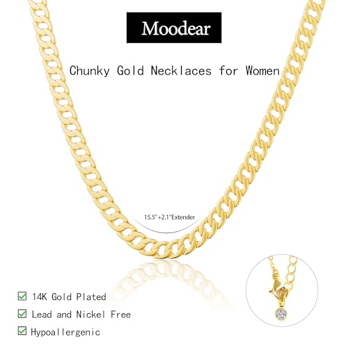 Moodear Gold Necklace for Women Dainty Chunky 14K Gold Plated/Sliver Plated Chain Necklace Cuban Link Paperclip Chain Choker Toggle Clasp Layered Necklace for Women Trendy Fashion Gift - style: Cuban Link Chain