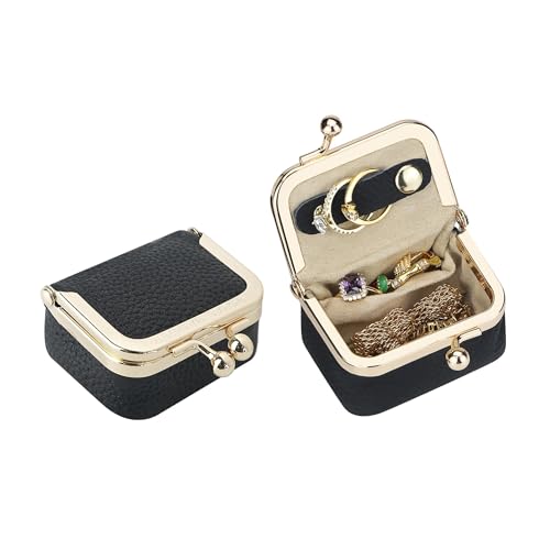 Royal Bagger Genuine Cow Leather Mini Jewelry Box Women's Coin Purse Solid Color Kiss Lock Change Pouch Casual Style Small Storage Bag for Women 1894 (New Black1) - color: New Black1
