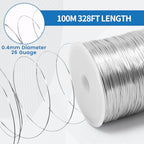 26 Gauge Wire for Jewelry Making - 328ft Tarnish Resistant Copper Wire (0.4mm X 100m), Silvery Finish, for Jewelry Making and Handcrafting