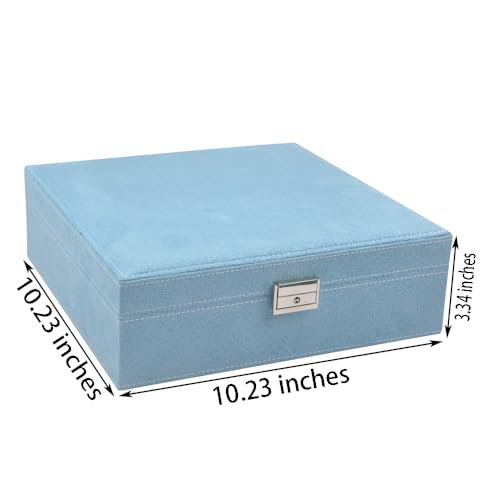 Jewelry Boxes 10 x 10 Inches 2-layer Handle Necklace Holder Organizer Jewellery Women Rings Storage Display Girls Earrings Case Lockable Jewelry Tray Blue GY641 (Blue, 2 Layer (3.34" H)) - color: Blue