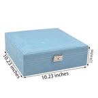 Jewelry Boxes 10 x 10 Inches 2-layer Handle Necklace Holder Organizer Jewellery Women Rings Storage Display Girls Earrings Case Lockable Jewelry Tray Blue GY641 (Blue, 2 Layer (3.34" H)) - color: Blue
