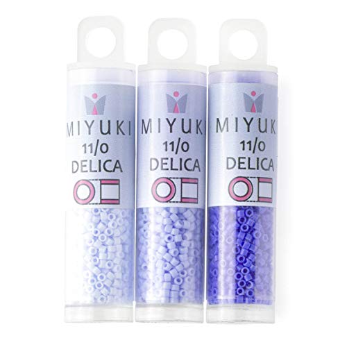 Miyuki Delica Seed Beads Bundle: Size 11/0, Blue Opaque Palette Collection DB1137, DB1138, DB1497-3 Tubes of 7.2 Grams ea