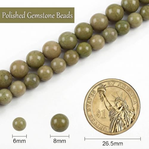 Stone Beads, 45pcs Olive Green Jades, 8mm Round Loose Beads for Jewelry Making, Bracelets, with Bag, String & Card - color: Olive Green Jades, size: 8mm