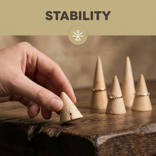 6Pcs Wood Ring Holder 3 Sizes Wooden Cone Display Stand for Men Womens Jewelry Engagement Wedding Ring Organizer Freestanding Vanity Kitchen Display Mens Accessories