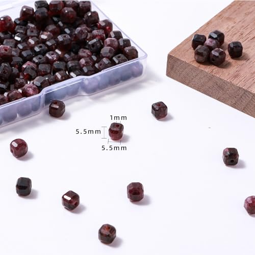 Natural Faceted Garnet Cube Stone Beads 5-5.5mm 60pcs/str Loose Square Semi Gemstone Stone Beads for Making Bracelets Necklace Earrings - color: Garnet