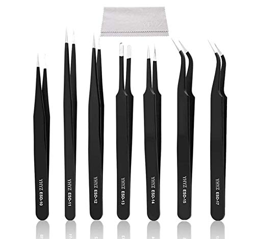 YHYZ 7pcs Precision Tweezers Set, Premium Anti-Static Stainless Steel ESD Tweezers Set Kit for Electronics, Sodlering, Jewelry, Craft, Laboratory Work, DIY (7PCS, Version) (7PCS, Version) - style: 7PCS, Version 1