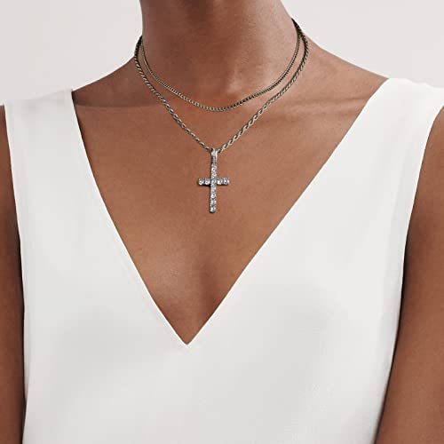 GEMOSA Cross Chain for Men 14K Gold Silver Plated Solid Iced Out 5A+ Cubic Zirconia Stainless Steel Cuban Link rope Layered Chains 16-24 Inch Large Cross Diamond Pendant Nceklace Jewelry Gifts - color: Silver, size: 20/22 inch