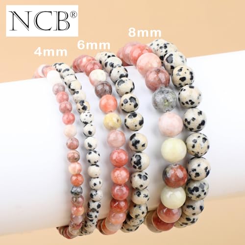 NCB 2.3-Piece 4mm Natural Crystal Gemstone Stretch Bracelets – Handmade Reiki Energy Healing Jewelry for Meditation,Yoga, Unisex - color: 2PCS ( Dalmation Jasper+Red Plum Blossom Stone ), size: 6mm