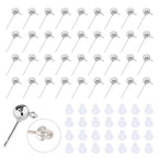340PCS Ball Earring Studs and Backs for Jewelry Making, 140PCS Round Balls Post Earring Studs with Loop and and 200PCS Clear Backs for DIY Jewelry Making(White K) - color: silver