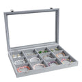 Wudygirl 12 Grid Jewelry Organizer Velvet Jewelry Tray with Clear Lid Jewelry Box Bracelet Holder Display Case Storage Bracelets Rings Earrings Organizer (12 Grid) - style: 12 Grid Tray