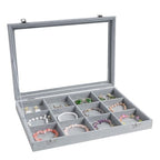 Wudygirl 12 Grid Jewelry Organizer Velvet Jewelry Tray with Clear Lid Jewelry Box Bracelet Holder Display Case Storage Bracelets Rings Earrings Organizer (12 Grid) - style: 12 Grid Tray