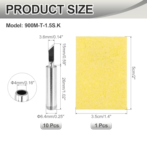 MECCANIXITY Pack of 10 900M Solder Tips Internally Heated Soldering Tips with Cleaning Sponge Pad Replacement Welding Accessories Kit for Electrical Solder Station Tip (900M-T-1.5SK) - style: 900M-T-1.5SK