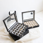 Wudygirl Small Jewelry Organizer Ring Box Velvet Jewelry Box Earring Organizer with Clear Lid Jewelry Tray for Women Girls Jewelry Display Case Drawer Inserts 24 Grid (Gray) - style: Black Gray 24 Grid