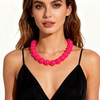 Chunky Acrylic Resin Beaded Necklace for Women Colorful Large Round Choker Adjustable Stack Acrylic Beads Necklace Resin Summer Party Jewelry - style: Red