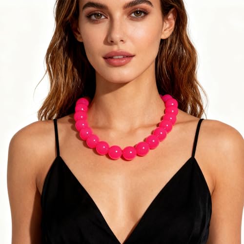 Chunky Acrylic Resin Beaded Necklace for Women Colorful Large Round Choker Adjustable Stack Acrylic Beads Necklace Resin Summer Party Jewelry - style: Red