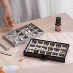 YUFONG Earring Organizer Box Acrylic Jewelry Organizer with 3 Drawers 54 Adjustable Grids Clear Stackable Earring Holder Velvet Trays Ring Display Case for Women Girls (Black Gray) - color: Black Gray