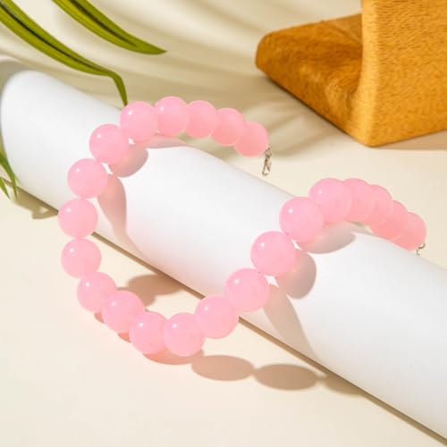 Chunky Acrylic Resin Beaded Necklace for Women Colorful Large Round Choker Adjustable Stack Acrylic Beads Necklace Resin Summer Party Jewelry - style: Pink