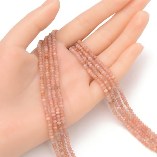 Adabele 30 Inch Natural Pink Moonstone Healing Gemstone 3mm x 2mm Tiny Small Faceted Round Rondelle Loose Beads Stone Spacer (340-360pcs) for Craft Jewelry Making GK-A6 - color: Pink Moonstone, size: 3mm x 2mm - 30 inch/2 strands