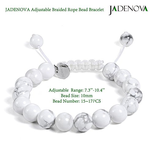 JADENOVA Natural Bead Bracelet Semi Precious Gemstone Beaded Bracelet for Women Healing Crystal Stone Stretch Bracelet Men Couple Bracelets (2pcs,6-8mm/8-10mm) - color: Howlite, size: 8mm/10mm