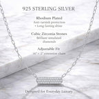 Horizontal Bar Necklace for Women, Sterling Silver or 14K Gold Plated Silver, Minimalist, CZ Diamond, Dainty Bar Pendant - Unique Jewelry Gift - style: Full Pavé - Silver