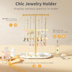 Saydear Elegant Jewelry holder Organizer 2-Tier Display Storage Stand for Earrings Necklaces with Ring Tray Spacious and Durable, Easy to Assemble White & Gold - color: White & Gold