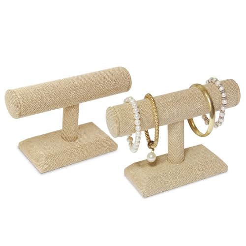 MOOCA 2 Pcs Linen Covered Wood Jewelry Display Stand, Bracelet Holder Display Stand, Perfect for Bracelet Bangle Watch for Home Organization, Store, Tradeshow and Showcase - color: Linen, 2 pieces