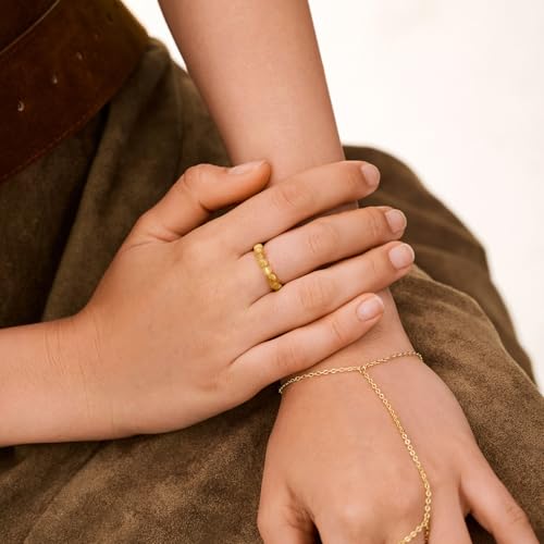 NLIEO Natural Gemstone Stretch Beaded Rings for Women Stackable Dainty Elastic Crystal Rings Jewelry - style: Golden Tigers Eye