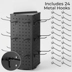 QWORK Rotating Metal Pegboard Display Stand – 4-Sided Spinner with 24 Hooks for Jewelry, Craft & Retail Use