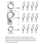 AD Beads 50 Pieces Lobster Claws Clasps Plus 100 Pieces 7mm Open Jump Rings Suitable for Necklace Bracelets Jewelry (8x15mm, Pewter) - color: Pewter, size: 8x15mm