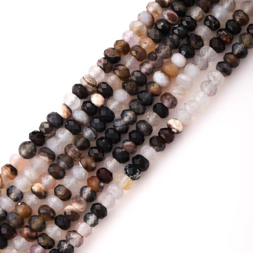 Faceted 4x6mm Natural Coffee Agate Stone Rondelle Spacer Gemstone Beads Loose Semi Gemstone Beads for Jewelry Making - color: Coffee Agate