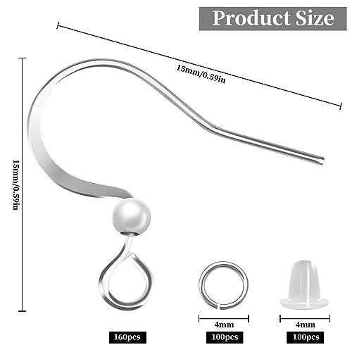 160 PCS/80 Pairs Sliver Earring Hooks Hypoallergenic Ear Wires Fish Hooks with 100 PCS Clear Silicone Earring Backs and 100 PCS Jump Rings Silver Earring Finding for DIY Jewelry Making - color: C style-Silver Earring Hooks