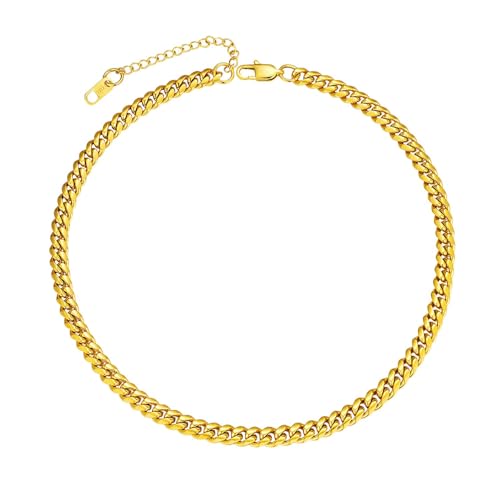 ChainsPro Stainless Steel Cuban Link Chains for Men, 4.8/6/10/14mm Width Cuban Chain Necklace, Black/18K Gold Plated/Silver No Tarnish Chains Jewelry for Men, 18-30 inch Length Hip Hop Miami Necklace, Send Gift Box - color: F:6mm Width-gold plated, size: