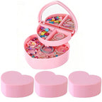 Cabilock 4 PCS Heart Shape Double Layer Jewelry Box with Mirror, Portable Jewelry Organizer Case for Earrings Rings Necklaces Desk Topper Organizer, Pink