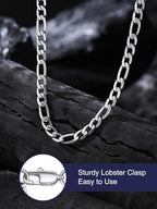 Bandmax Stainless Steel Figaro Chain Necklaces for Men Women, Silver/Gold/Black 4MM/6MM/9MM Flat Italian Style Figaro Link Chains Length 14"-30", Gift Packed - color: 02 6MM-Silver, size: 24 Inch