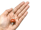 Amazing Gemstone Red Jasper Crystal Ball Pendulum for Divination - Dowsing Pendulum Necklace with Chain and Quartz Bead for Reiki Healing and Crystal Grid Meditation - color: Red Jasper