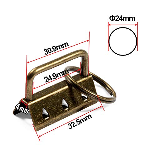 SPEEDWOX Key Fob Pliers and 20 Sets 1.25 Inch Key Fob Hardware with Split Rings Antique Brass Webbing Fabric Crafts Wristlet Set Glass Breaking Pliers Tools with Rubber Tips - size: 1.25" Antique Brass
