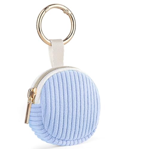 Jewelry Ring Holder Keychain, Portable Jewelry Holder Storage Box with Buckle, Corduroy Small Travel Ring Keeper Case for Rings, Earrings, Stud, Necklaces (Blue) - color: Blue