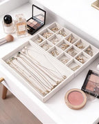 Stackable Jewelry Organizer Trays with Removable Dividers, 2-Tray Beige Jewelry Drawer Organizer Set for Earrings, Necklaces, Rings & Bracelets Gift for Her - size: 2 Layers