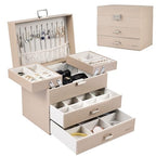 Dajasan Jewelry Organizer Box, Large Jewelry Boxes for Women Girls, Space-Saving 4 Layers Jewelry Storage Case with Drawer, Movable Metal Stand, Modern, Gift Idea (Champagne + Silver) - color: Champagne + Silver