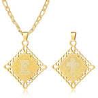 LETFLY Initial Necklaces for Women Men, 18K Gold Plated Letter Cross Pendant Necklace Alphabets A-Z Figaro Chain Jewelry Gifts - color: Rhombic, style: Letter E