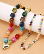 BOMAIL 2PCS Chunky Acrylic Beaded Choker Necklaces for Women Boho Colorful Resin Bead Choker Necklaces Set Big Bead Necklace Fashion Trendy Summer Necklaces Jewelry - color: A:Heart