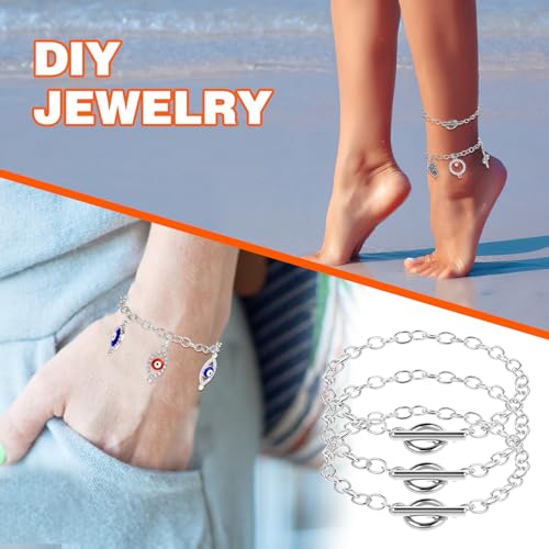 Prasacco 12 Pcs Chains Bracelets for Jewelry Making, Chain for Women, Link Chain Bracelets with OT Toggle Clasp, Charm Bracelets for Jewelry Making (Silver) - color: Silver