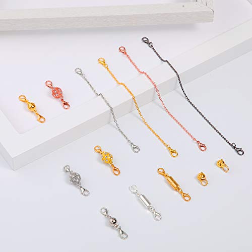 Honoson 31 Pcs Necklaces Bracelets Extender Set Includes 4 Colors Chain Extender 3 Style Magnetic Clasps Jewelry Locking Clasps Closures Lobster Clasp Connector for DIY Crafts Making Supplies