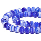 7.5×10mm 50pcs Blue White Faceted Lampwork Glass Beads for Jewelry Making, Flat Round Handmade Murano Beads for Bracelets, Crafts, Friendship Bracelet Kit, Rosary Making - color: Blue White