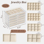 CLUQMEIK Acrylic Jewelry Organizer Box with 5 Drawers, 50 Grids Clear Earring Box Organizer with Adjustable Velvet Trays, Jewelry Storage Organizer for Women Girls, Beige