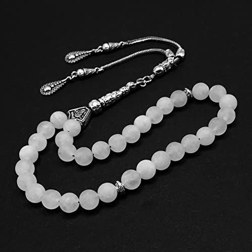 Natural Stone Worry Beads (8mm -33 Pieces) - Prayer Beads (Natural White Jade) - color: Natural White Jade Frosted Beads